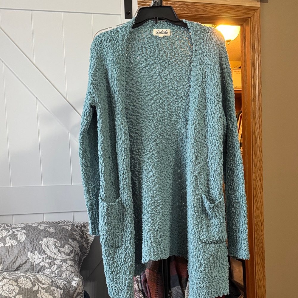Listicle Textured Blue Cardigan